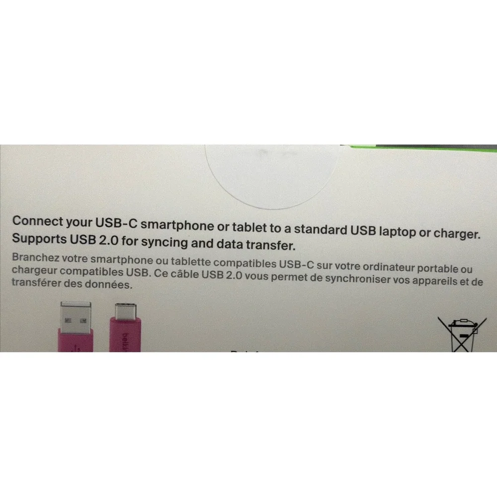 Belkin F2CU032bt06-USB 2.0 Supported USB-C to USB-A Cable (1.8m / 6ft) PINK New